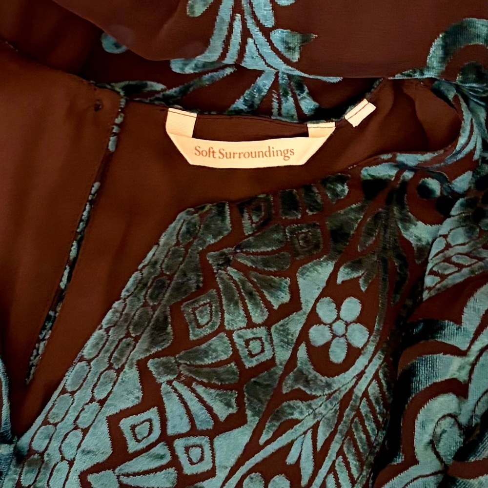 SOFT SURROUNDINGS Floral Velvet Dimora Maxi Dress Teal Brown Burnout X-Large - Picture 10 of 11